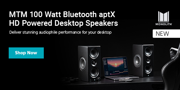 Monolith (logo) MTM 100 Watt Bluetooth aptX HD Powered Desktop Speakers Deliver stunning audiophile performance for your desktop Shop Now