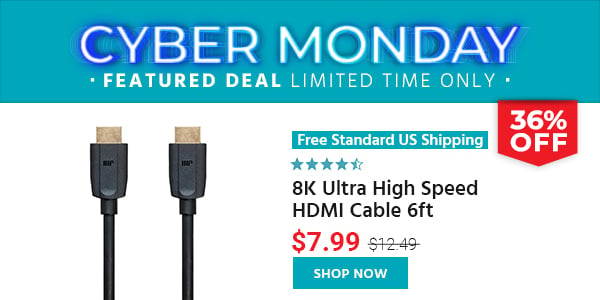 Monoprice 8K Ultra High Speed HDMI Cable 6ft - 48Gbps Black