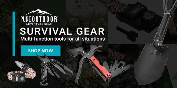 NEW (tag) Pure Outdoor (logo) Survival Gear Multi-function tools for all situations Shop Now