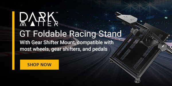 Dark Matter (logo) GT Foldable Racing Stand With Gear Shifter Mount, compatible with most wheels, gear shifters, and pedals Shop Now