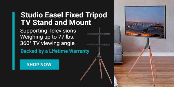 Studio Easel Fixed Tripod TV Stand and Mount Supporting Televisions Weighing up to 77 lbs. | 360 TV viewing angle Free Standard US Shipping Shop Now