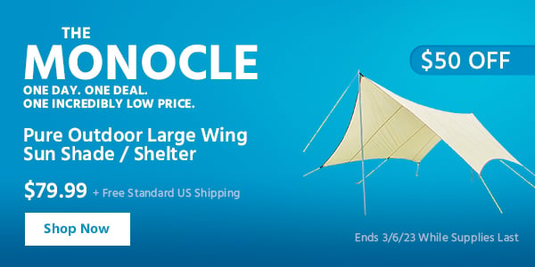 The Monocle. & More One Day. One Deal Pure Outdoor Large Wing Sun Shade / Shelter $79.99 + Free Standard US Shipping ($50 OFF) (tag) Ends 3/6/23 While Supplies Last