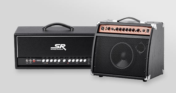 "Stage Right (logo) Up to 47% off Guitar Amplifiers Sale Free Standard US Shipping Shop Now"