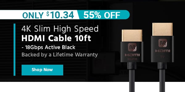 Monoprice 4K Slim High Speed HDMI Cable 10ft - 18Gbps Active Black