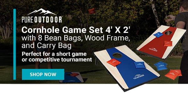 Pure Outdoor Cornhole Game Set 4' X 2' with 8 Bean Bags, Solid Wood Frame, and Carry Bag Perfect for a short game or competitive tournament Shop Now