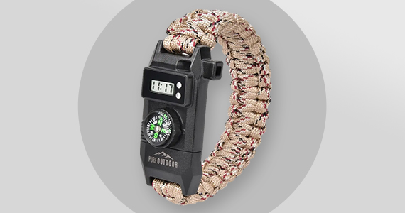 New (tag) Pure Outdoor (logo) Pure Outdoor™ 7-in-1 Paracord Survival Bracelet with Digital Watch and Reliable Compass Free Standard US Shipping Shop Now