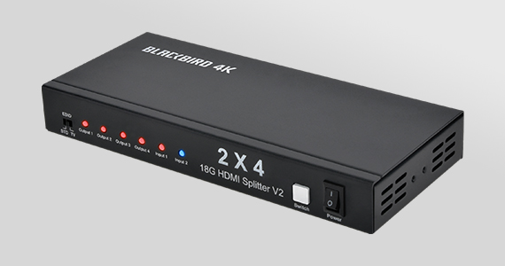 Blackbird (logo) 4K HDMI® 2x4 Dual Function Splitter and Switch Distribute video from either of two sources to any or all of four displays Free Standard US Shipping Only $59.99 (40% OFF) (tag) Shop No