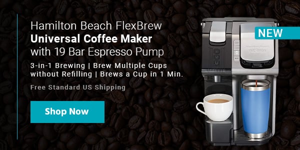 Hamilton Beach FlexBrew Universal Coffee Maker with 19 Bar Espresso Pump 3-in-1 Brewing | Brew Multiple Cups without Refilling | Brews a Cup in 1 Min. Free Standard US Shipping Shop Now
