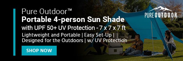 NEW (tag) Pure Outdoor (logo) Pure Outdoor Portable 4person Sun Shade with UPF 50+ UV Protection  7 x 7 x 7 ft Lightweight and Portable | Easy Set-Up | Designed for the Outdoors | w/ UV Protection Shop Now