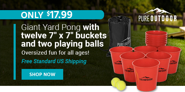 Pure Outdoor (tag) Giant Yard Pong with twelve 7" x 7" buckets and two playing balls