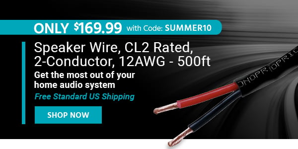 Speaker Wire, CL2 Rated, 2-Conductor, 12AWG - 500ft