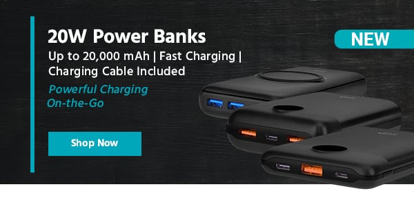 New (tag) 20W Power Bank Up to 20,000 mAh | Fast Charging | Charging Cable Included Powerful Charging On-the-Go Shop Now