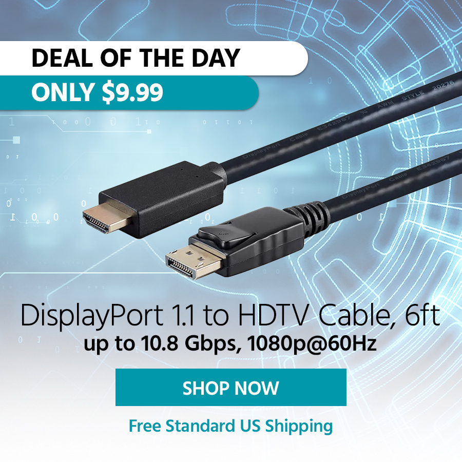 Deal of the Day DisplayPort 1.1 to HDTV Cable, 6ft up to 10.8 Gbps, 1080p@60Hz Free Standard US Shipping