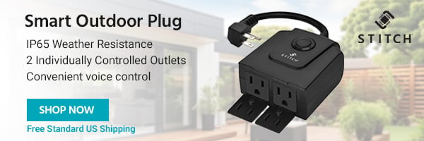 STITCH (logo) Smart Outdoor Plug | IP65 Weather Resistance 2 Individually Controlled Outlets Convenient voice control