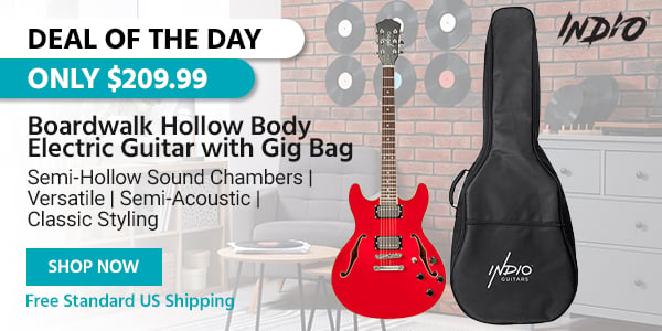 Deal of the Day Indio (logo) Boardwalk Hollow Body Electric Guitar with Gig Bag Semi‑Hollow Sound Chambers | Versatile | Semi‑Acoustic | Classic Styling Free Standard US Shipping
