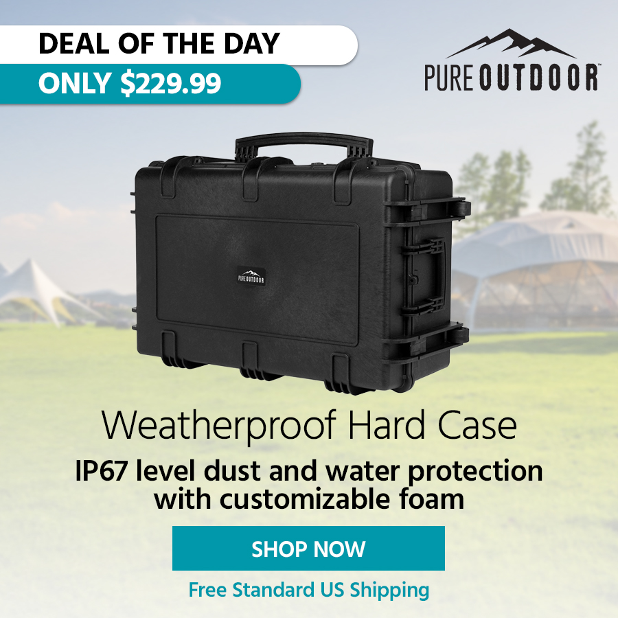 Deal of the Day Pure Outdoor (logo) Weatherproof Hard Cases IP67 level dust and water protection with customizable foam Free Standard US Shipping
