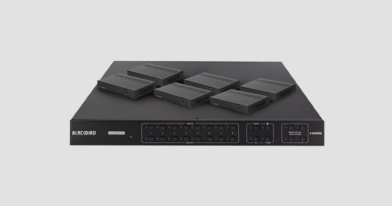 Blackbird (logo) 4K HDMI Matrix, 8x8, HDBaseT Features 6 HDBaseT™ outputs and includes 6 receivers