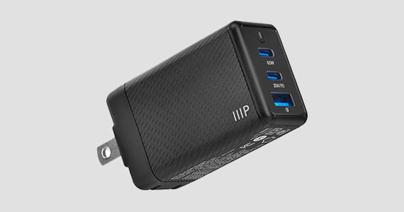 Monoprice Compact 3-Port 65W GaN Charger: For Laptop, Tablets, and Phones