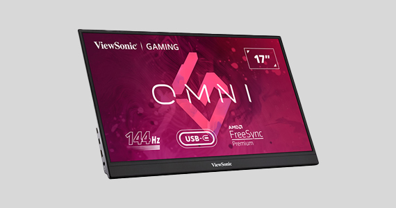 ViewSonic VX1755 17 Inch 1080p Portable IPS Gaming Monitor with 144Hz, AMD FreeSync Premium, 2 Way Powered 60W USB C, Mini HDMI, and Built in Stand with Smart Cover - VX1755 - 1080p