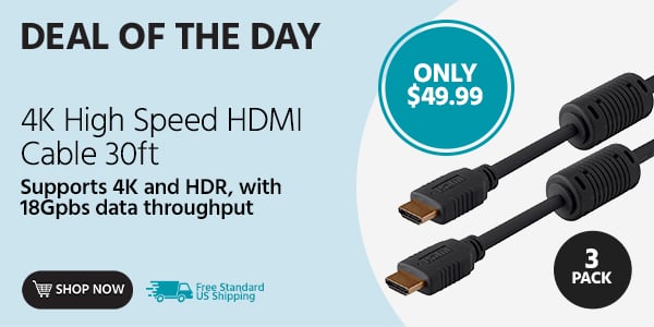 Monoprice 4K High Speed HDMI Cable 30ft - 18Gbps Black - 3 Pack