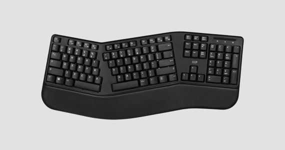 Monoprice Ergonomic Wireless Split 105-Key Keyboard, 2.4GHz Wireless, 13 Multimedia Hotkeys Functions, Auto-Power Save Mode, Built-in Wrist Cushion Support
