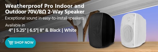 Weatherproof Pro Indoor/Outdoor 70V/8 2-Way Speaker Exceptional sound in easy-to-install speakers Perfect for home, restaurants, bars, retail, and pro installations. Available in 4" | 5.25" | 6.5"| 8" Black | White
