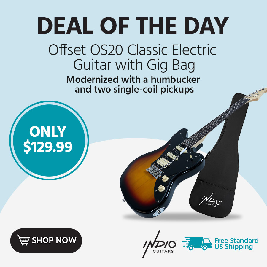 Deal of the Day Indio (Logo) Offset OS20 Classic Electric Guitar with Gig Bag Modernized with a humbucker and two single-coil pickups. Free Standard US Shipping Only $129.99 Shop Now