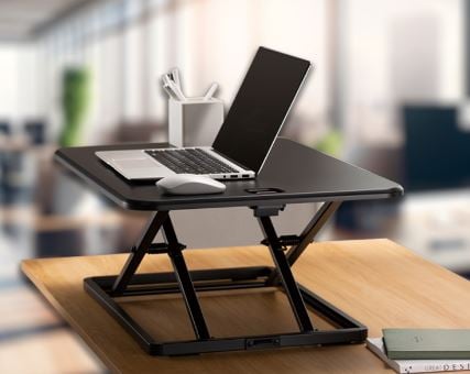 Monoprice Ultra-Slim Single Top Height Adjustable Compact Sit-Stand 26-Inch Desk Converter Riser, Compact Sit Stand Desktop Converter for Monitor or Laptop, Black
