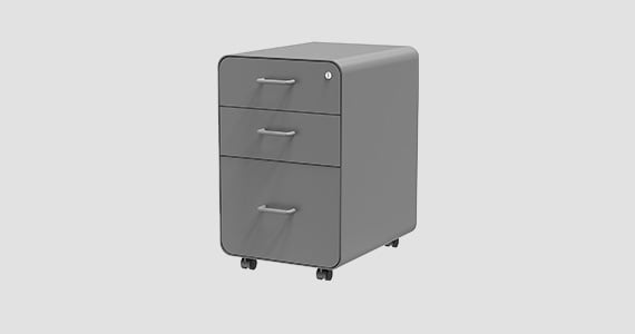 Workstream by Monoprice Rolling Round Corner 3-Drawer File Cabinet with Lock, Under Office Desk Metal Filing Cabinet, Legal/Letter File Folders, Wheels, Gray