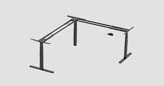 Workstream™ by Monoprice™ Triple-Motor Height-Adjustable Sit-Stand L-Shaped Corner Desk Frame Height-adjustable desk with three electric motors, three-stage legs, and programmable controller