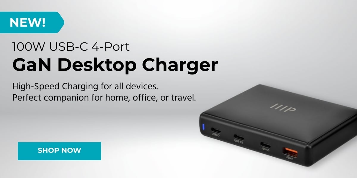 New! 100W USB‑C 4‑Port GaN Desktop Charger. High-Speed Charging For All Devices. Perfect Companion For Home, Office, Or Travel. Shop Now.