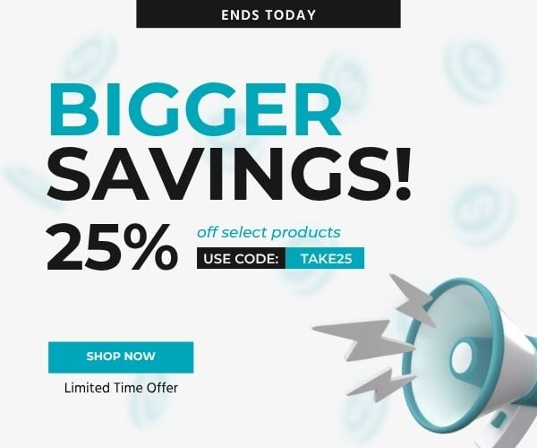 Ends Today: Bigger Savings! 25% Off Select Products. Use Code: TAKE25. Limited Time Offer. Shop Now.