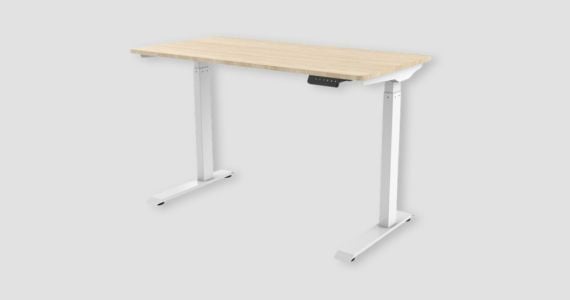 Monoprice WFH Single Motor Height Adjustable Motorized Complete Sit-Stand Desk with Solid-core Natural Wood Top, 47.2 x 23.6 Inch, White