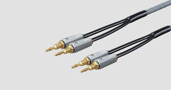 Monolith by Monoprice 14AWG Oxygen Free Copper Multi-Strand Conductors PE Insulated Speaker Wire with Gold Plated Banana Plug Connectors, 10 foot - Pair