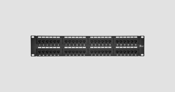 48-port Cat6,110 Type, 568A/B Compatible, Black painted steel panel, UL listed