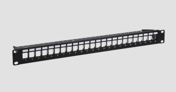 Monoprice 24-port Blank Keystone Patch Panel - 1U, Shielded, with Wire Support Bar, TAA