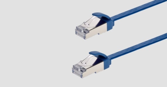 Monoprice Cat6A Ethernet Patch Cable - Slim, Flat, U/FTP, 32AWG, Molded Boot, 50ft, Blue