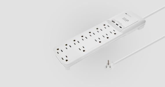 Monoprice 12-Outlet Surge Protector Power Strip - 3600 Joules, 2 USB-C & 1 USB-A (30W PD), 6ft Cord