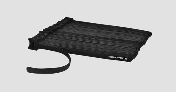 Monoprice Hook and Loop Fastening Cable Ties, 9in, 100 pcs/pack, Black
