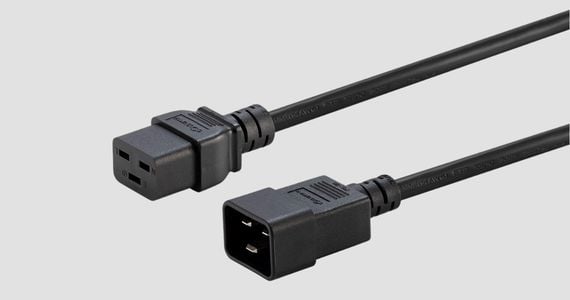 Monoprice Heavy Duty Extension Cord - IEC 60320 C20 to IEC 60320 C19, 12AWG, 20A/2500W, SJT, 250V, Black, 3ft