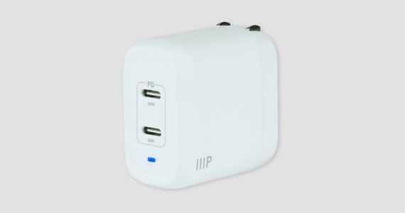 Monoprice USB-C Charger, 40W 2-port PD GaN Technology Foldable Wall Charger White, Power Delivery for iPad Pro, iPhone 16/15/14/Plus/Pro/Pro Max, Pixel, Galaxy, and More