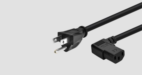 Monoprice Right Angle Power Cord - NEMA 5-15P to Right Angle IEC 60320 C13, 14AWG, 15A/1875W, SJT, 125V, Black, 10ft
