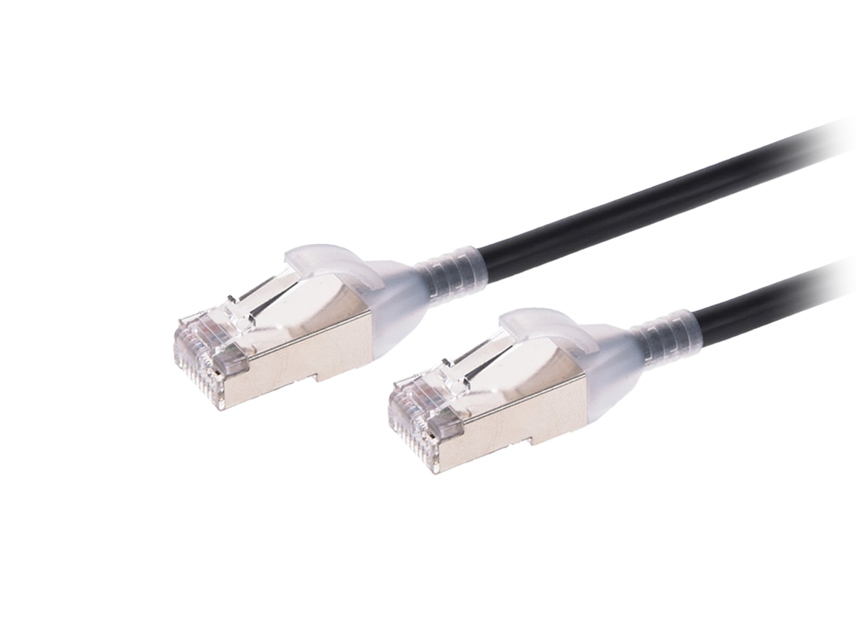 Monoprice Cat6A Component Level Ethernet Cable - Pure Bare Copper, Double Shielded (S/FTP) 30AWG, 10G, CM, Snagless RJ45, 3ft, Black - SlimRun Series Patch Cable