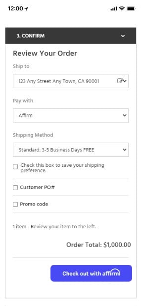 Monoprice Cart page with Affirm checkout option