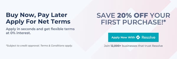 Buy Now, Pay Later. Apply in seconds and get flexible terms at 0% interest. Save 20% OFF Your First Purchase!* *Subject to credit approval. Terms and Conditions Apply. Apply now with Resolve.