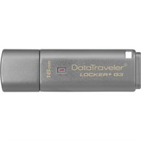 Kingston 16GB DataTraveler Locker+ G3 USB 3.0 Flash Drive - 16 GB - USB 3.0 - Silver - 1 Pack - Encryption Support, Password Protection, Drop Proof