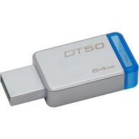 Kingston 64GB USB 3.0 DataTraveler 50 (Metal/Blue) - 64 GB - USB 3.0 - Blue - 1 Pack