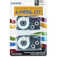 Casio Label Printer Tape - 0.47" Length - Direct Thermal - White - 2 / Pack