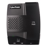 CyberPower CPS175S2U Mobile Power Inverter 175W with 2.1A USB Charger - Slim Line Design - Input Voltage: 12 V DC - Output Voltage: 120 V AC - Continuous Power: 175 W