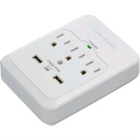 CyberPower CSP300WUR1 Professional 3-Outlets Surge with 600J, 2-2.1A USB and Wall Tap - 3 x NEMA 5-15R, 2 x USB - 600 J - 125 V AC Input - 5 V DC Output